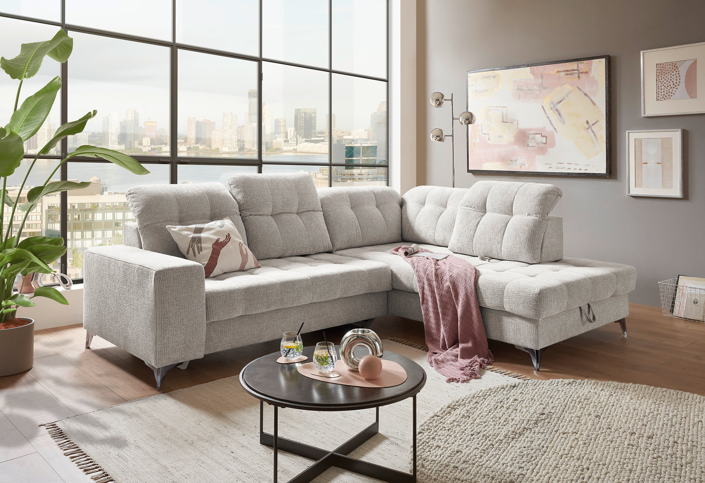 Sofa Couch + Elektrische Sitztiefe + Stauraum + Kopfteile vertsllbar