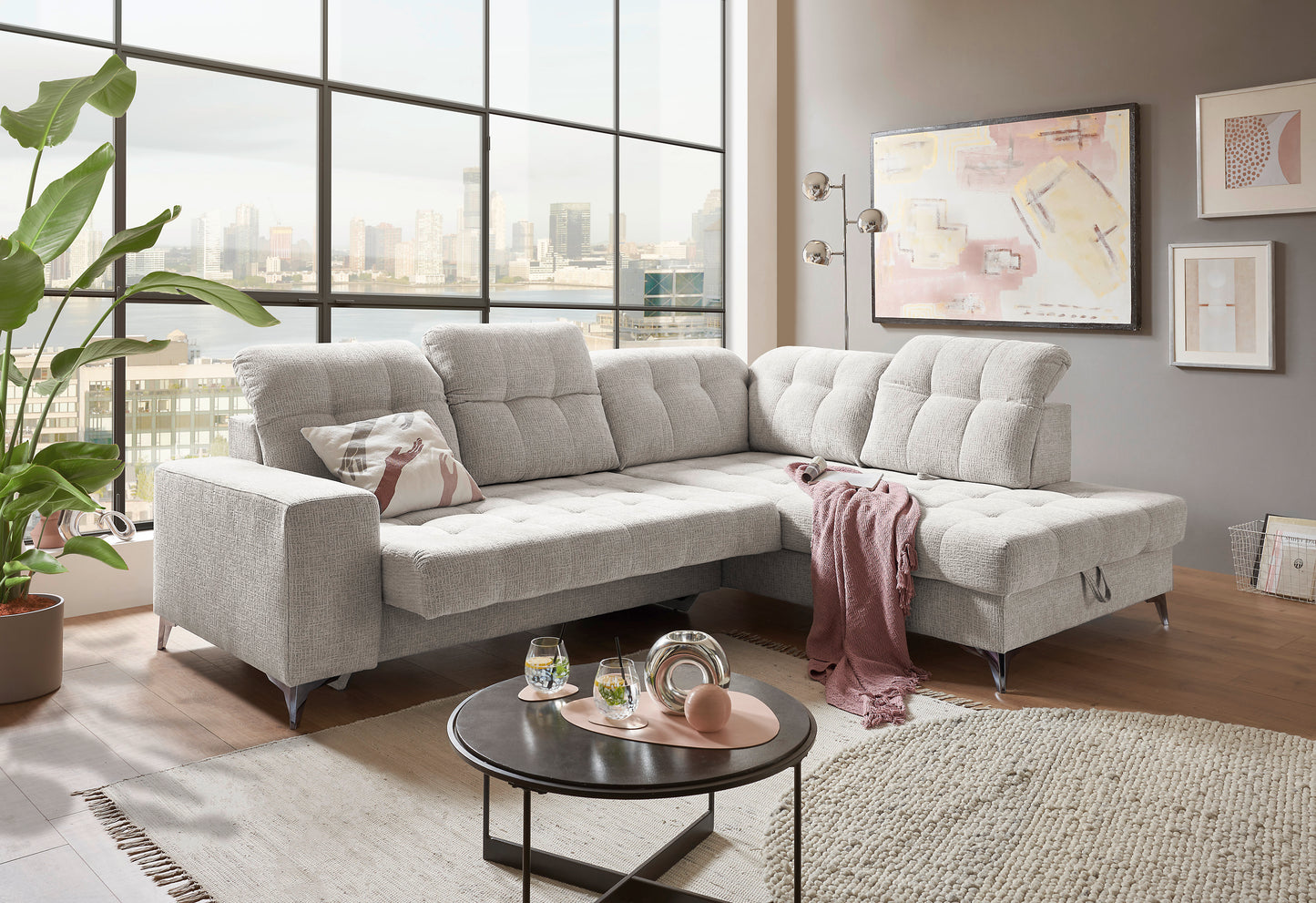 Sofa Couch + Elektrische Sitztiefe + Stauraum + Kopfteile vertsllbar
