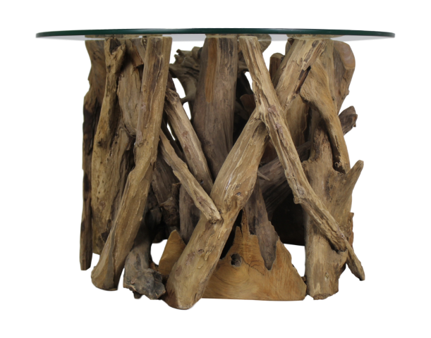 Couchtisch aus Massivholz Teak Wurzeln + Glasauflage