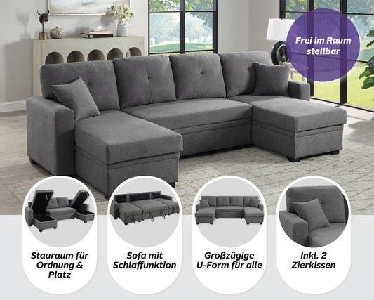 Wohnlandschaft Sofa Couch + Bettfunktion + Stauraum