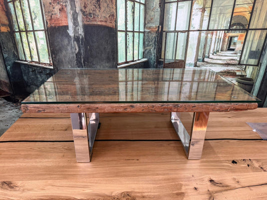 Couchtisch +Glasauflage +Massivholz