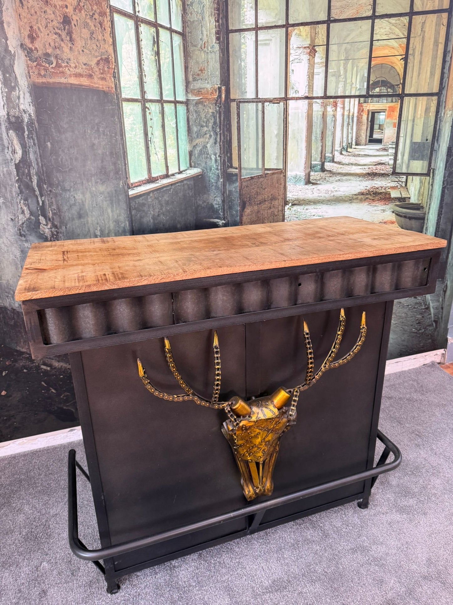 Theke +Metallgestell +Massivholzplatte +Einzelstück