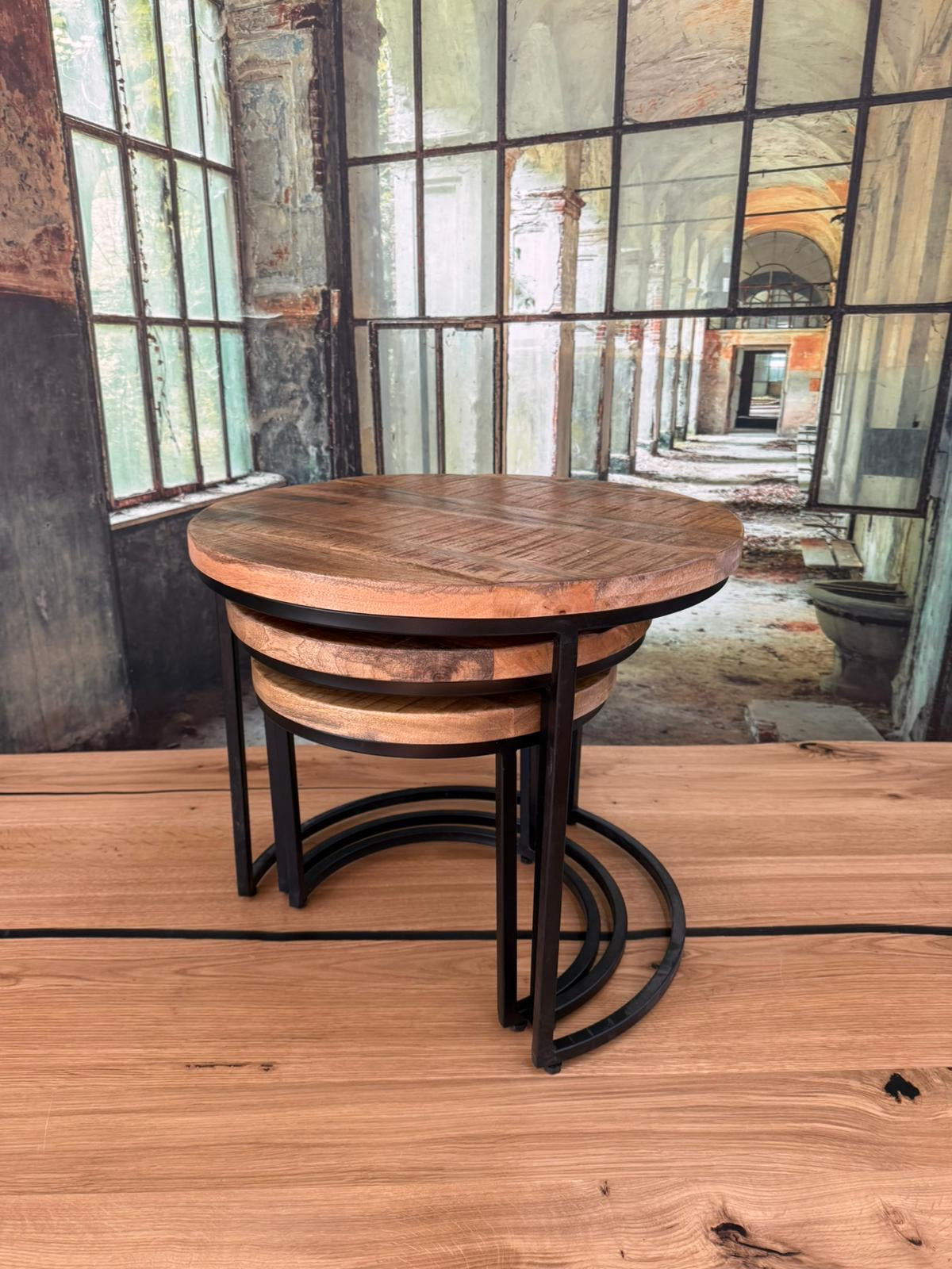 Beistelltisch +3'er Set  +Massivholz  +Metallgestell  +Neu auf Lager