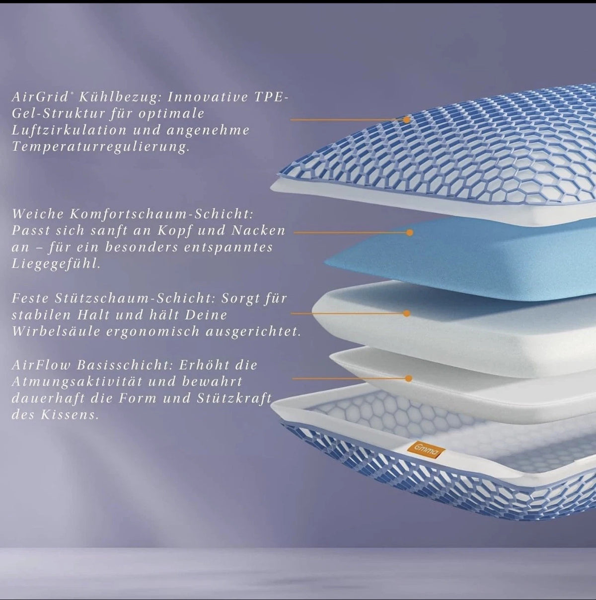 Emma Airgrid Kissen +Kühlend +Atmungsaktiv +Neu auf Lager