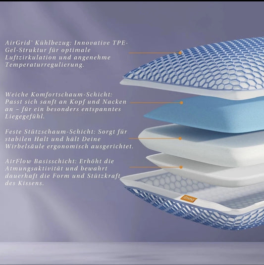 Emma Airgrid Kissen +Kühlend +Atmungsaktiv +Neu auf Lager