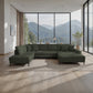 Wohnlandschaft Couch Sofa + Cord Stoff grün + Kissen