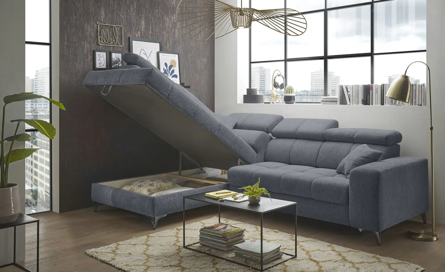 Sofa Couch + Elektrische Sitztiefe + Stauraum Groß + Kopfteile verstellbar