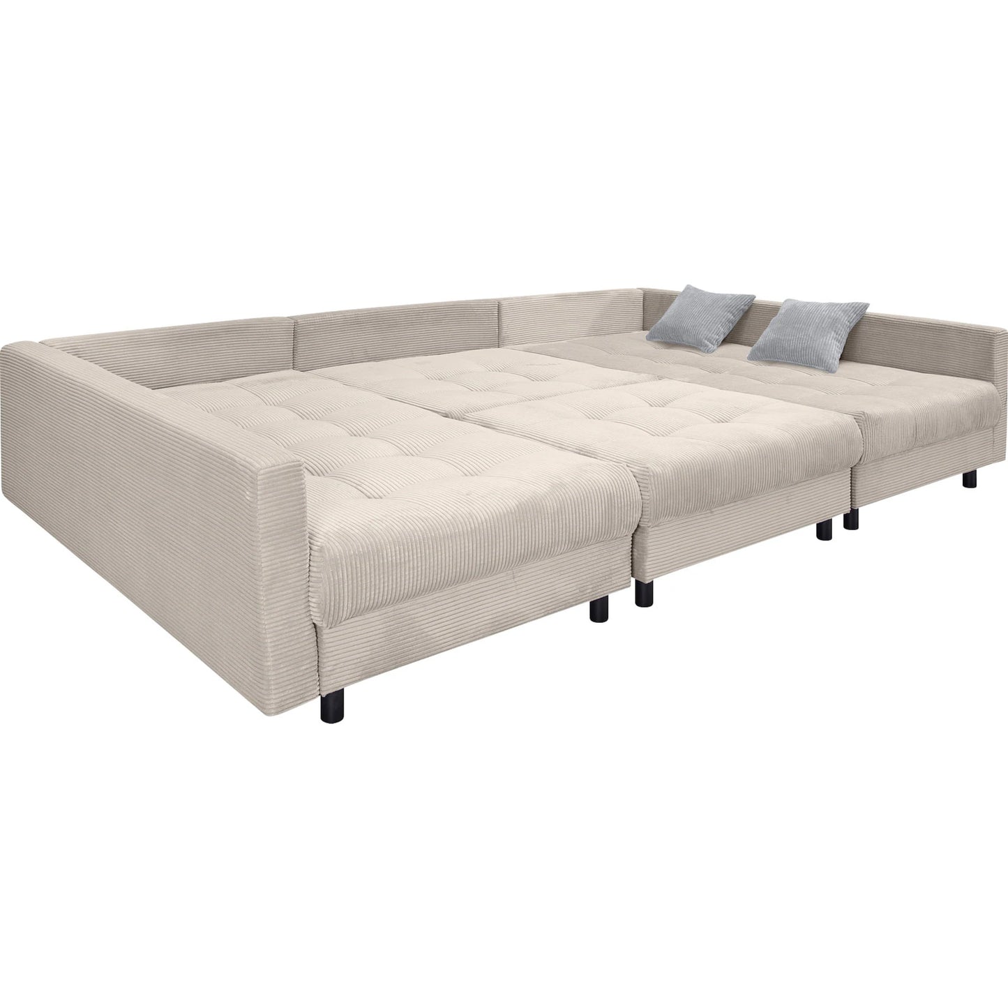 Wohnlandschaft Sofa Couch + Hocker + Kissen + Cord Stoff