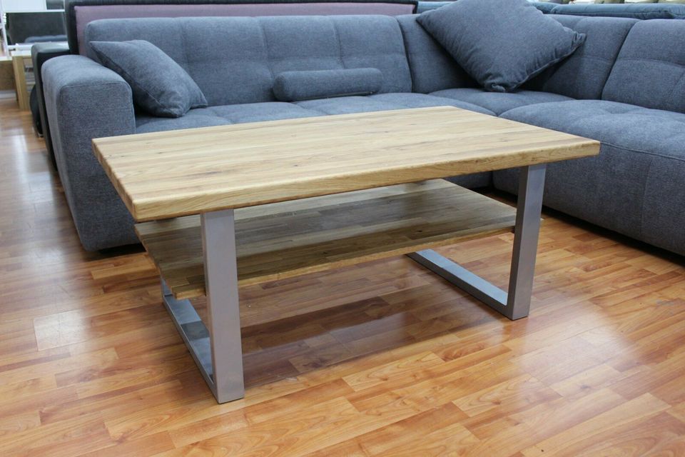 Couchtisch + Massivholz Eiche + Metall Gestell schwarz oder silbe