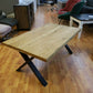 Couchtisch Massivholz Eiche +Baumkante + Metall Gestell