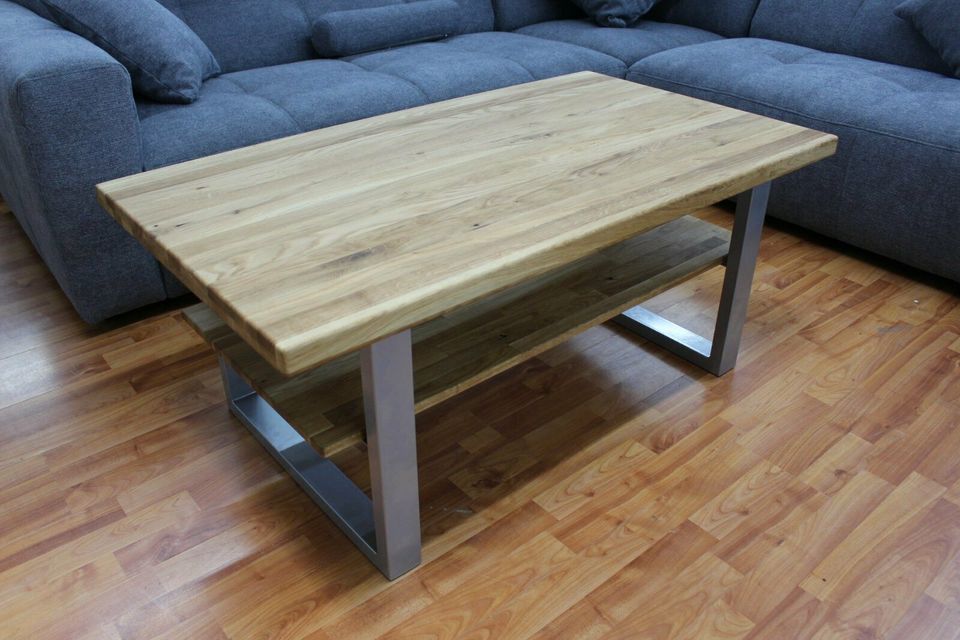 Couchtisch + Massivholz Eiche + Metall Gestell schwarz oder silbe