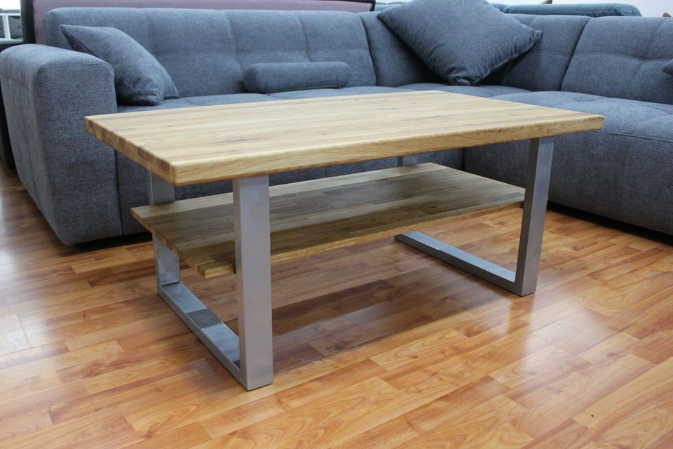 Couchtisch + Massivholz Eiche + Metall Gestell schwarz oder silbe