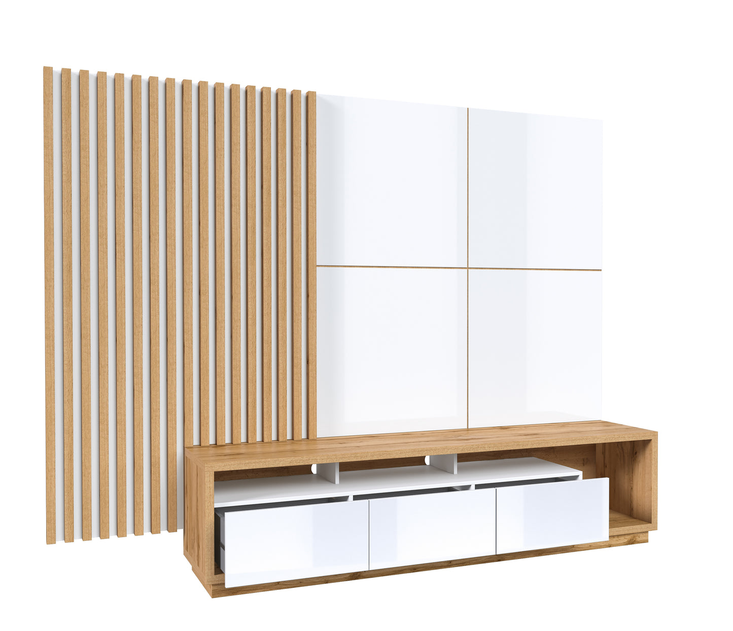 Wohnwand Set + Holz Optik + Schubladen + Ablagefläche