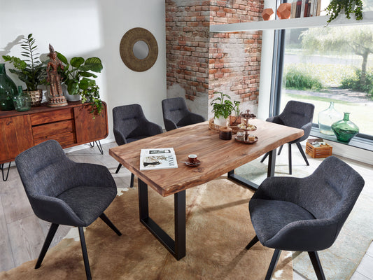 Esstisch Tisch + Massivholz Akazie +ECHTE Baumkante U-Gestell