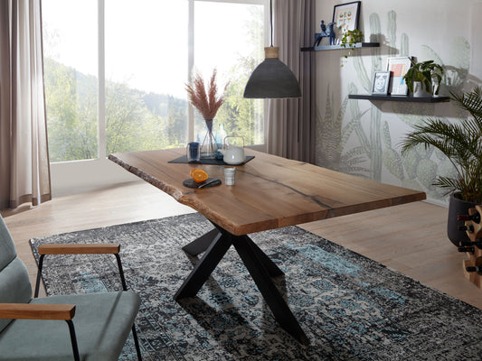 Esstisch Tisch +Massivholz Eiche VOLL 4cm Baumkante +Epoxidharz