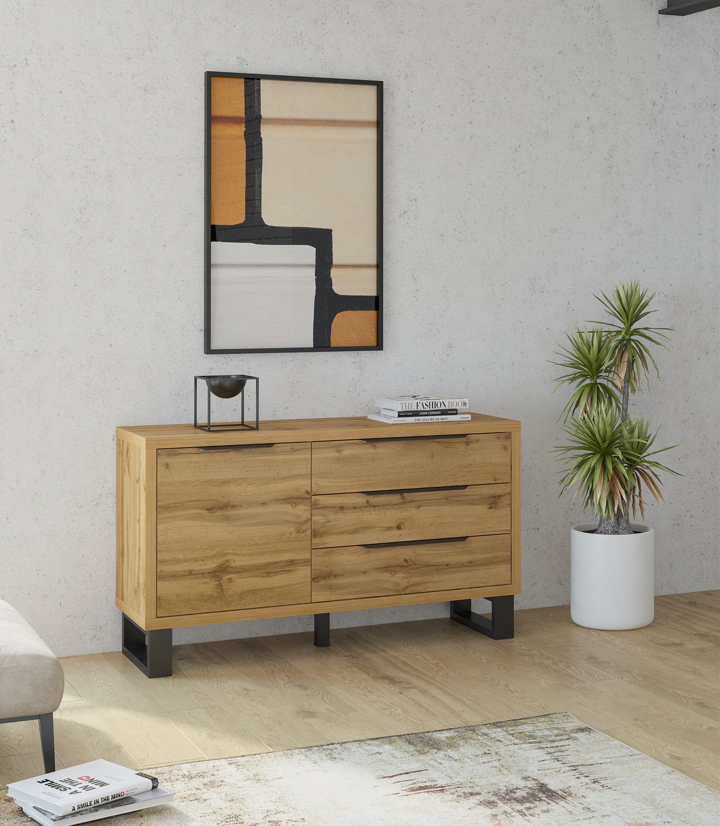 Kommode Sideboard Vitrine + Schubladen + Ablagefläche