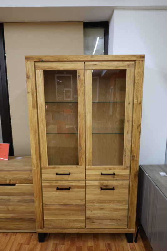 Doppelvitrine Vitrine +Soft Close + Front Massivholz Eiche