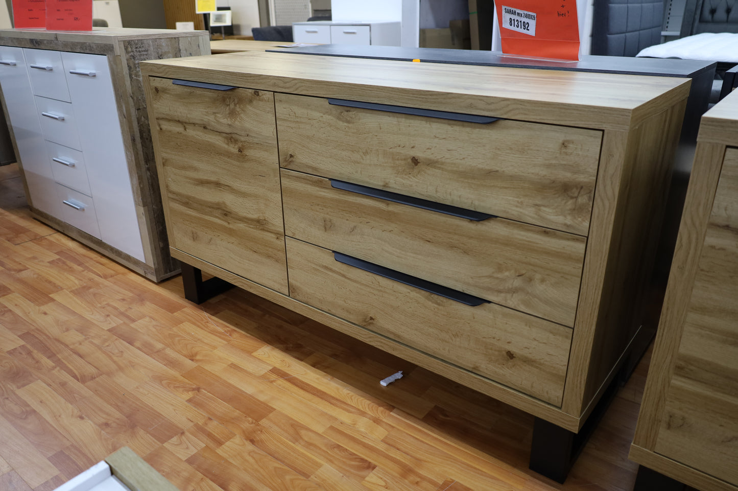 Kommode Vitrine Sideboard + Holz Optik + Schubladen