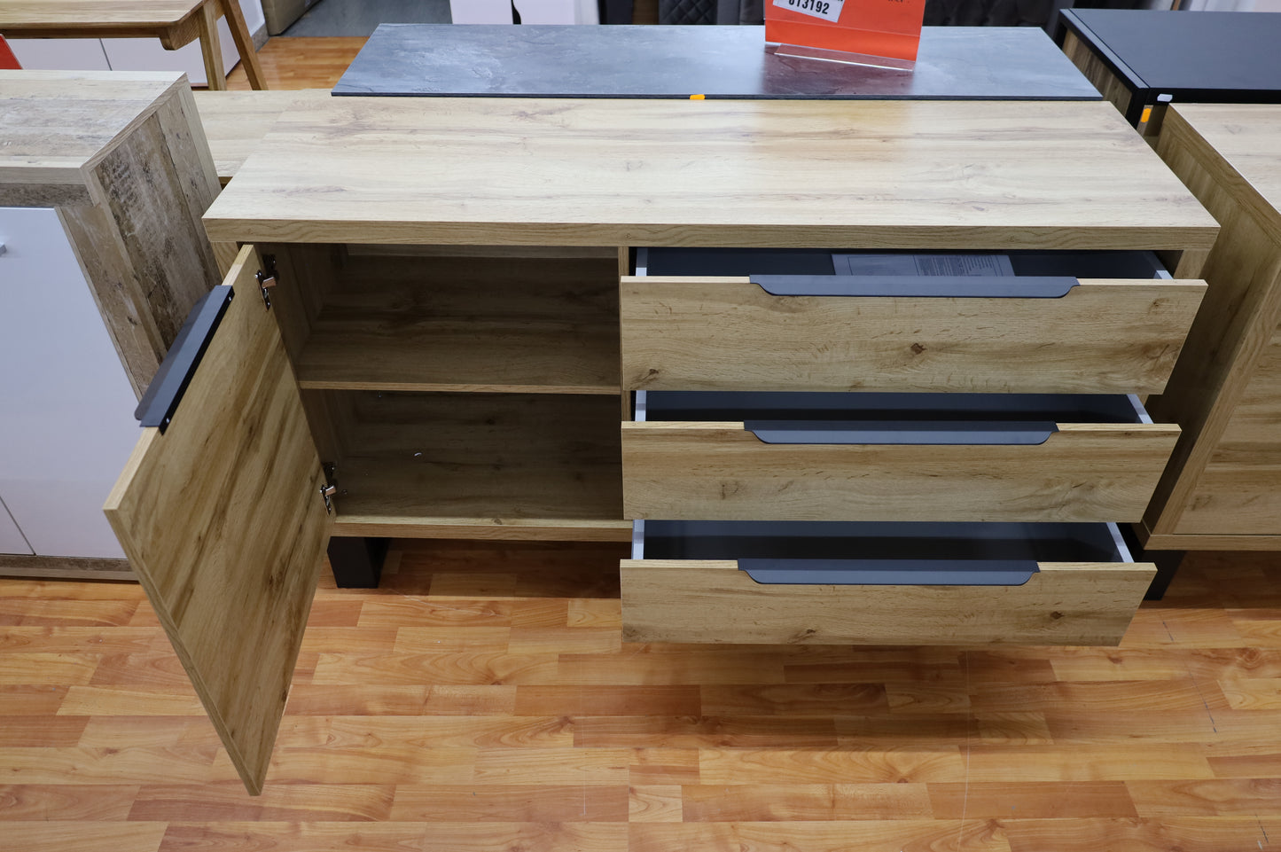 Kommode Vitrine Sideboard + Holz Optik + Schubladen