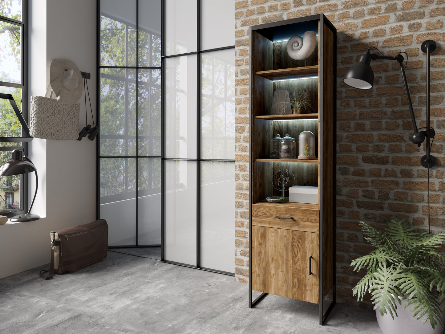 Vitrine Kommode Sideboard + Massivholz + Schublade