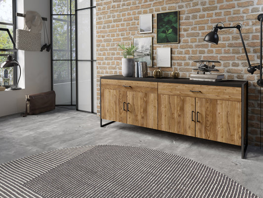 Kommode Vitrine Sideboard + Holz Optik + Soft Close