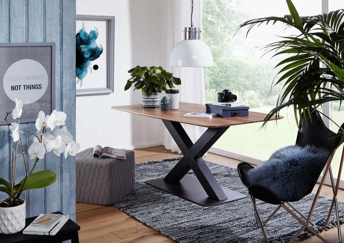 Massivholz + Akazie + Mittig X Gestell + Neu auf Lager 180x90cm
