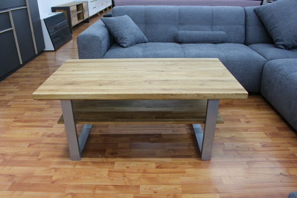 Couchtisch + Massivholz Eiche + Metall Gestell schwarz oder silbe
