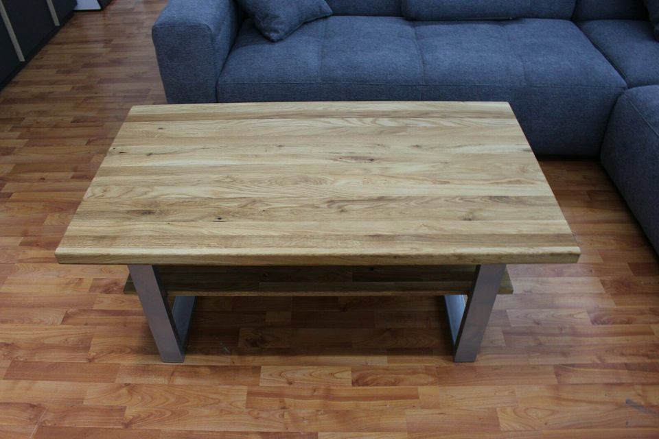 Couchtisch + Massivholz Eiche + Metall Gestell schwarz oder silbe