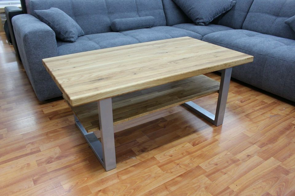 Couchtisch + Massivholz Eiche + Metall Gestell schwarz oder silbe